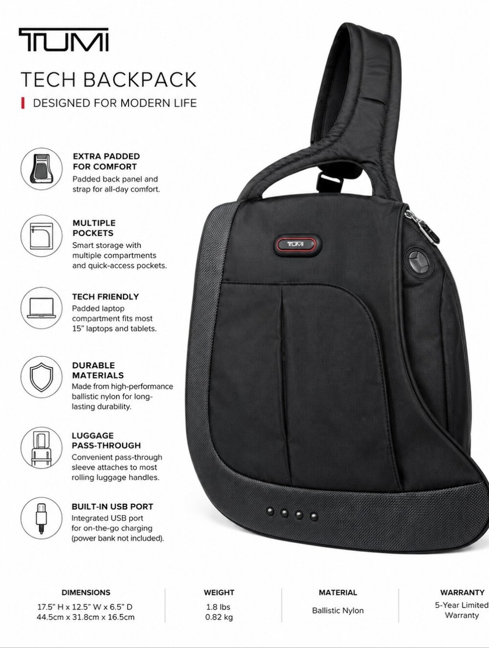 Tumi Authentic Designer Black Full Size Backpack Like NEW
